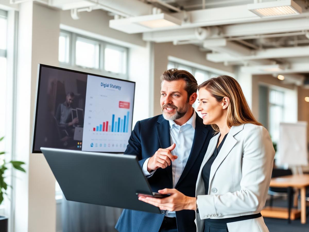 Consultants discussing digital strategy
